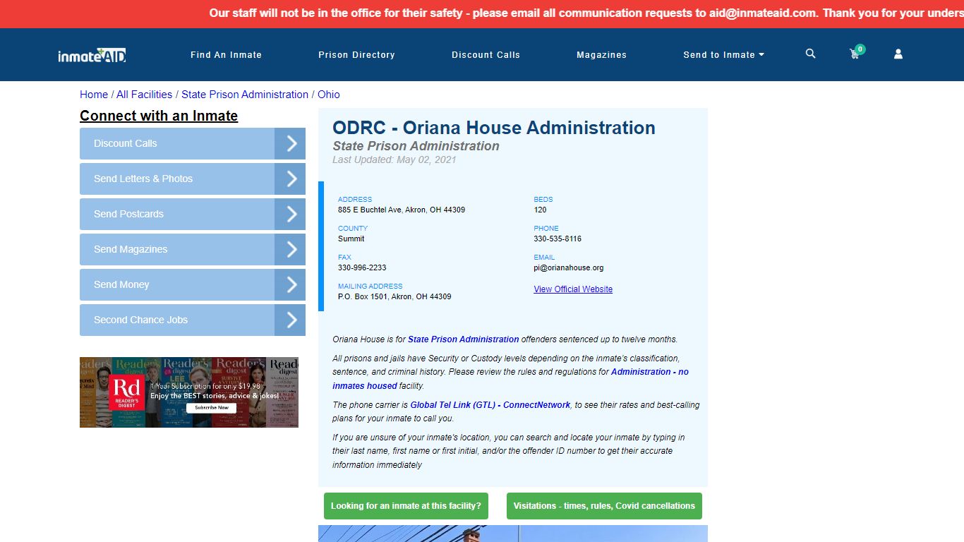 ODRC - Halfway House - Oriana House & Inmate Search ...