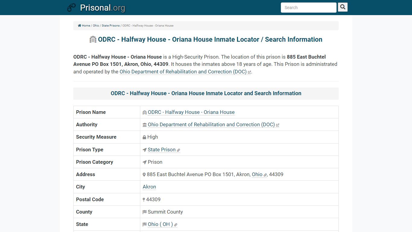 ODRC - Halfway House - Oriana House-Inmate Locator/Search ...